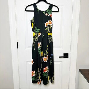 ASOS Sleeveless Black Floral Scuba Skater Dress Low Back Midi Dress UK6 US2‎